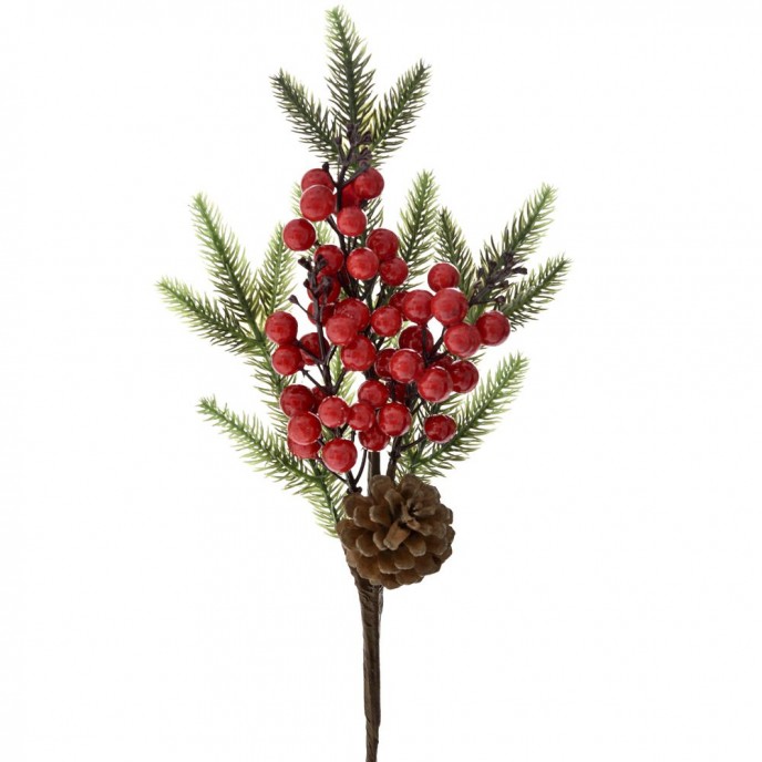  XMAS PICK W RED BERRIES AND PINECONE 35CM 