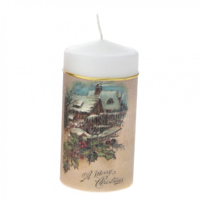  XMAS DECORATED CANDLE GREY 7X14 