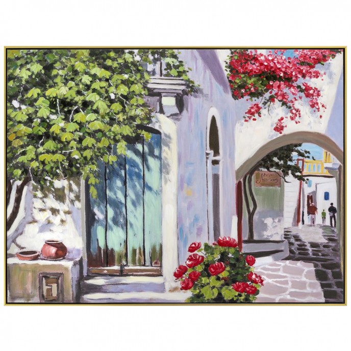  GOLDEN FRAME PAINTING WITH MEDITERRANEAN SCENERY 122X92 CM OIL PAINTING Paintings