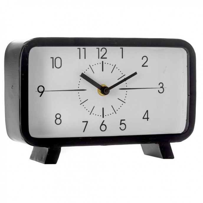  BLACK METAL TABLE CLOCK WITH GLASS 22X6X14CM Watches
