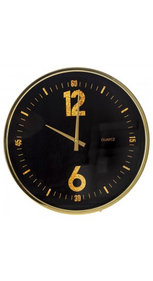  BLACK GOLD METAL WALL CLOCK WITH GLASS D 40CM