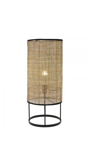  NATURAL RATTAN WEBBING TABLE LAMP D25X60 CM WITH BLACK METAL STAND