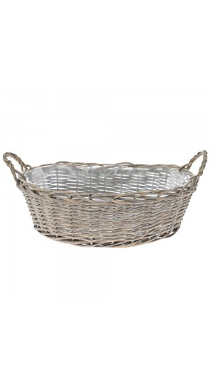  GREY WILLOW BASKET WITH PLASTIC LINING 55X42X18 CM