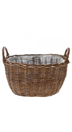  BROWN WILLOW BASKET WITH PLASTIC LINING 49X39X26 CM