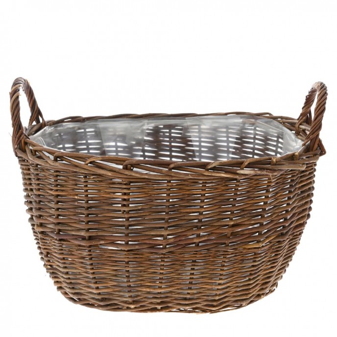  BROWN WILLOW BASKET WITH PLASTIC LINING 49X39X26 CM 
