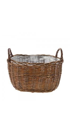  BROWN WILLOW BASKET WITH PLASTIC LINING 43X34X23 CM