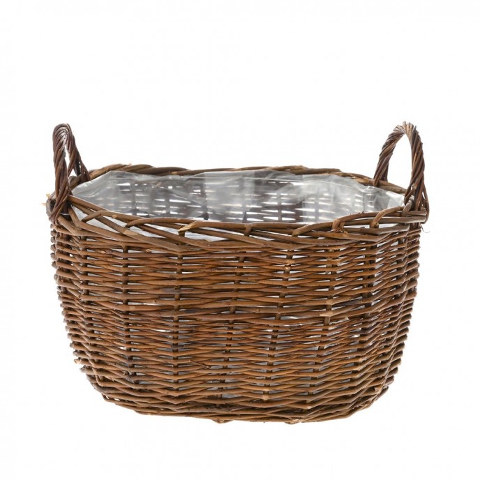  BROWN WILLOW BASKET WITH PLASTIC LINING 43X34X23 CM 