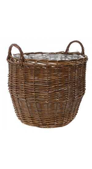  BROWN WILLOW BASKET WITH PLASTIC LINING D 48X40 CM