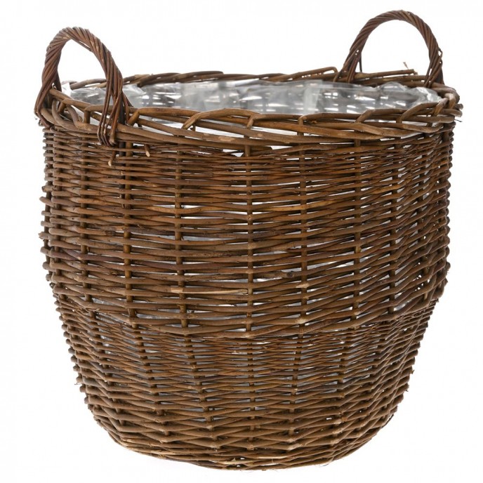  BROWN WILLOW BASKET WITH PLASTIC LINING D 48X40 CM 