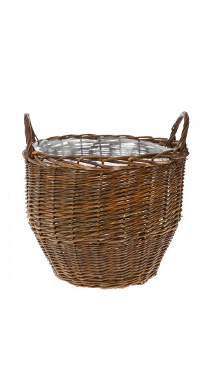  BROWN WILLOW BASKET WITH PLASTIC LINING D 42X36 CM