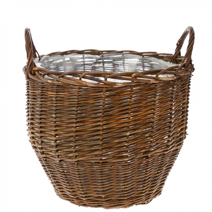  BROWN WILLOW BASKET WITH PLASTIC LINING D 42X36 CM 