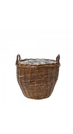  BROWN WILLOW BASKET WITH PLASTIC LINING D 36X32 CM