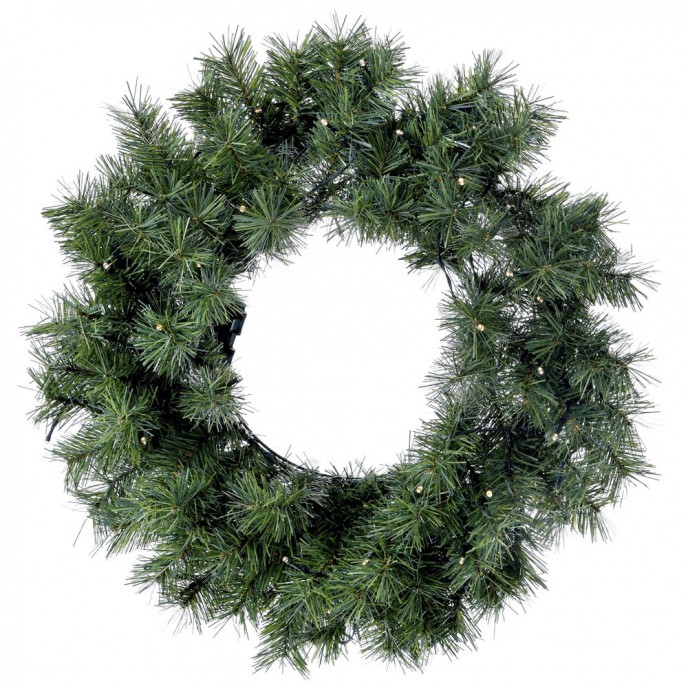  XMAS PRE-LIT WREATH Φ60CM WITH 50 WHITE BATTERY LIGHTS 110TIPS 