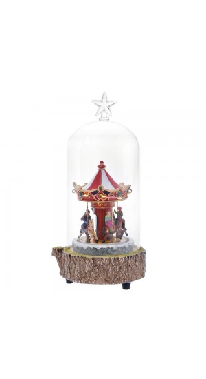  CHRISTMAS CAROUSEL WITH LED LIGHTS AND MUSIC IN GLASS DOME 12X25CM