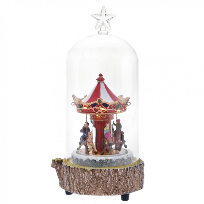  CHRISTMAS CAROUSEL WITH LED LIGHTS AND MUSIC IN GLASS DOME 12X25CM 
