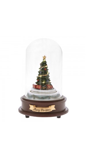  CHRISTMAS CAROUSEL WITH LED LIGHTS MUSIC AND A ROTATING TREE IN GLASS DOME 13X21CM