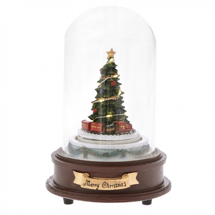  XMAS POLYRESIN CHRISTMAS TREE IN GLASS DOME WITH LIGHT AND MUSIC D 13X20 CM 