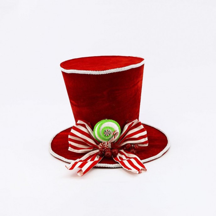 XMAS RED TOP HAT WITH STRIPED BOW D35X24CM 