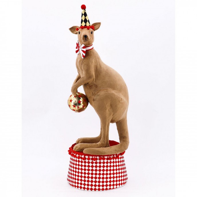  XMAS BROWN KANGAROO WITH BALL ON A RED STAND 24X24X68CM 