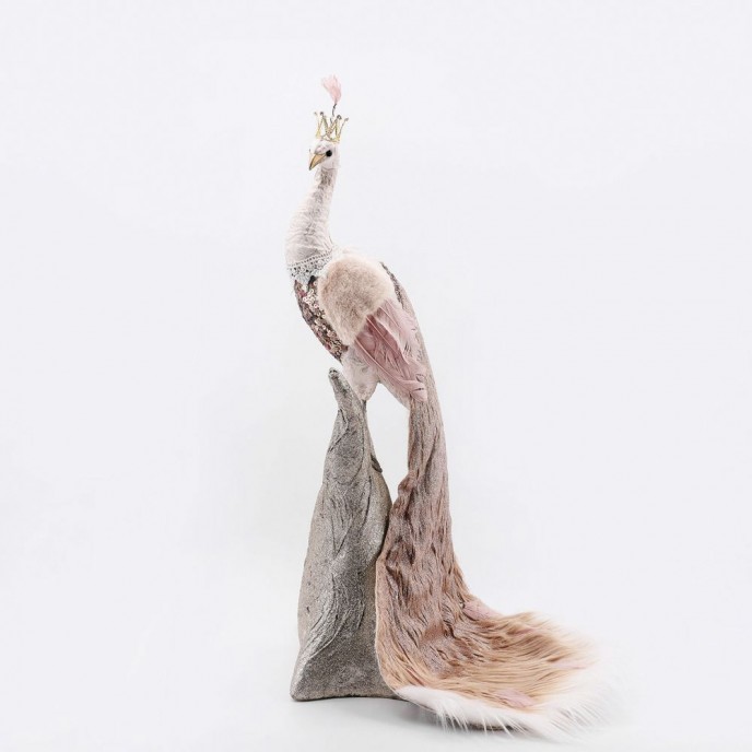  XMAS PINK-GOLD PEACOCK WITH FUR ON THE TAIL 54X48X81CM 