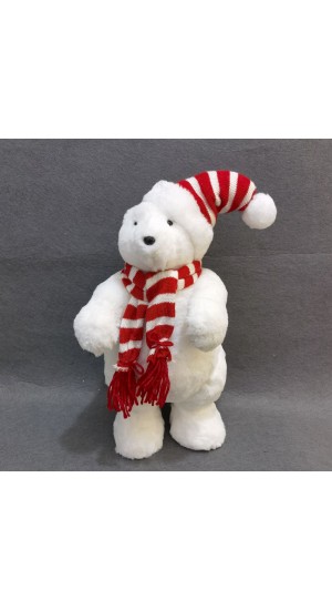  XMAS WHITE BEAR WITH RED SCARF AND HAT 24Χ14Χ44CM