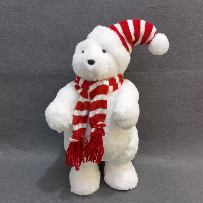  XMAS WHITE BEAR WITH RED SCARF AND HAT 24Χ14Χ44CM 