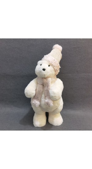  XMAS CREAM BEAR WITH PINK SCARF AND HAT 22Χ20Χ40CM