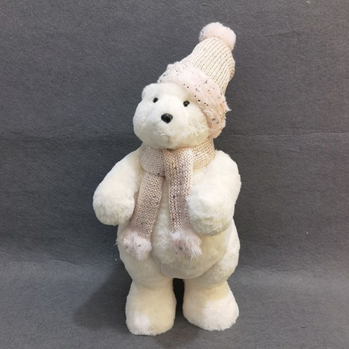  XMAS CREAM BEAR WITH PINK SCARF AND HAT 24Χ14Χ44CM 