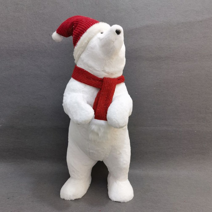  WHITE POLAR BEAR WITH RED HAT AND SCARF 43X36X82 CM 