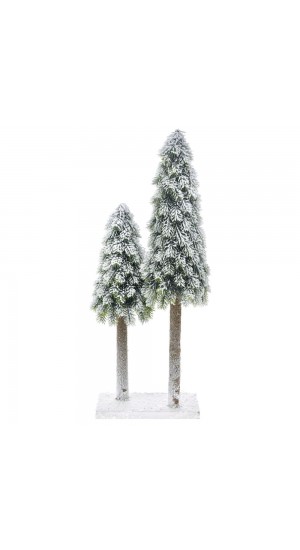  DOUBLE PLASTIC CONE TREE ON MDF BASE 25X17X55 CM WITH SNOW FINISH