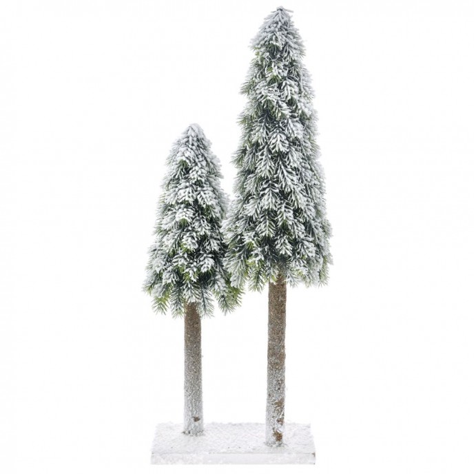  DOUBLE PLASTIC CONE TREE ON MDF BASE 25X17X55 CM WITH SNOW FINISH 