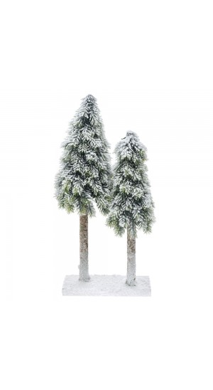  DOUBLE PLASTIC CONE TREE ON MDF BASE 21X12X40 CM WITH SNOW FINISH