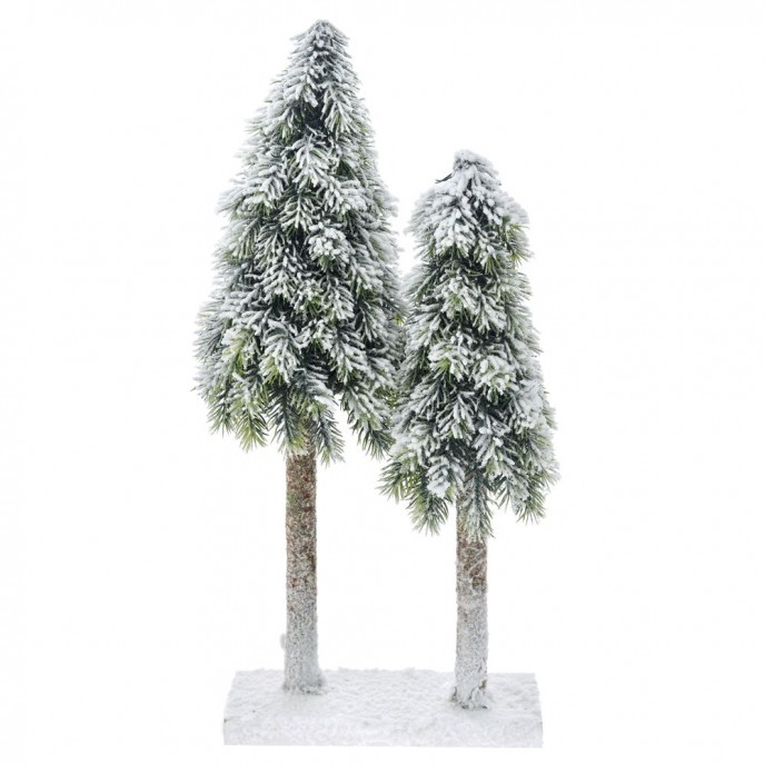  DOUBLE PLASTIC CONE TREE ON MDF BASE 21X12X40 CM WITH SNOW FINISH 