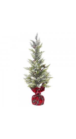  PLASTIC TREE IN RED PLAID FABRIC BASE D 22X60 CM WITH SNOW FINISH