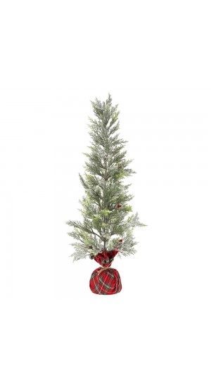  PLASTIC TREE IN RED PLAID FABRIC BASE D 25X75 CM WITH SNOW FINISH