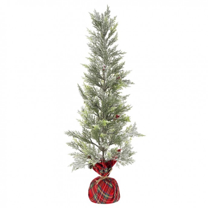  PLASTIC TREE IN RED PLAID FABRIC BASE D 25X75 CM WITH SNOW FINISH 