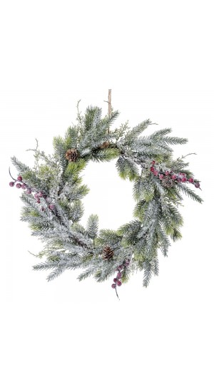  PLASTIC WREATH WITH PINECONES D 45 CM WITH SNOW FINISH
