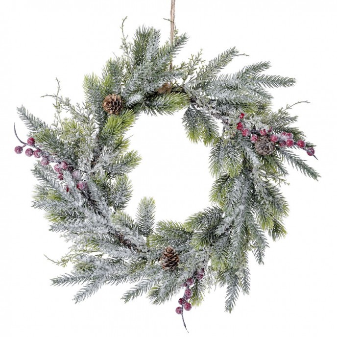  PLASTIC WREATH WITH PINECONES D 45 CM WITH SNOW FINISH 