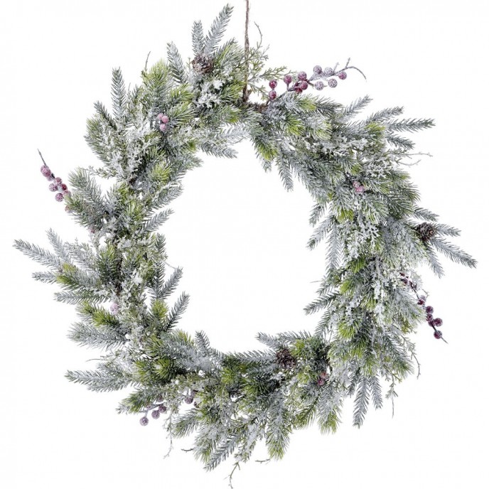  PLASTIC WREATH WITH PINECONES D 55 CM WITH SNOW FINISH 