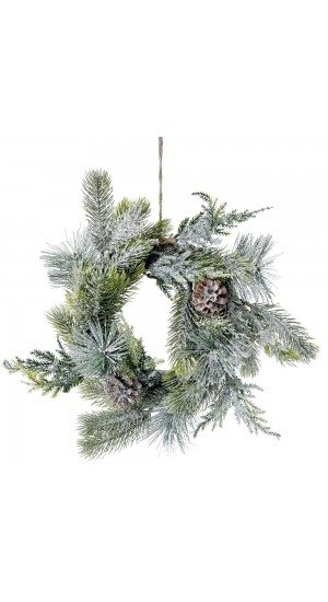  PLASTIC WREATH WITH PINECONES D 28 CM WITH SNOW FINISH