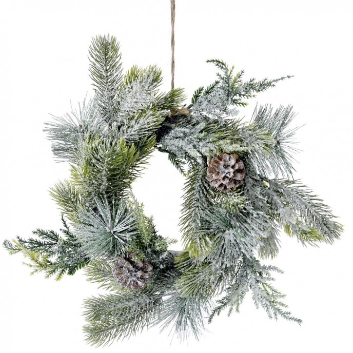  PLASTIC WREATH WITH PINECONES D 28 CM WITH SNOW FINISH 