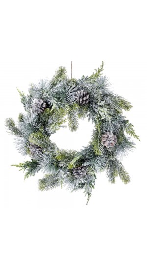  PLASTIC WREATH WITH PINECONES D 40 CM WITH SNOW FINISH