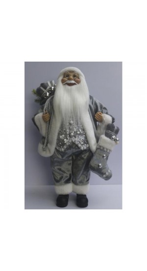  SANTA WITH GREY VELVET CLOTHES CARRYING GIFTS 30CM