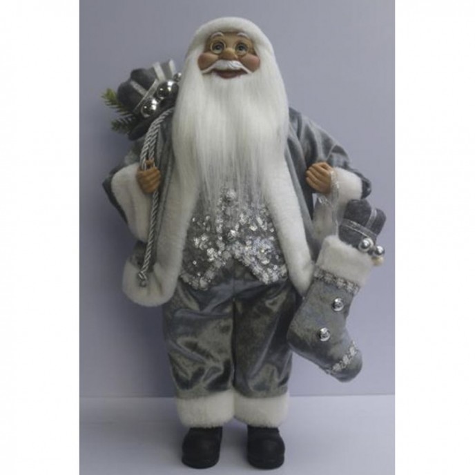  SANTA WITH GREY VELVET CLOTHES CARRYING GIFTS 30CM 