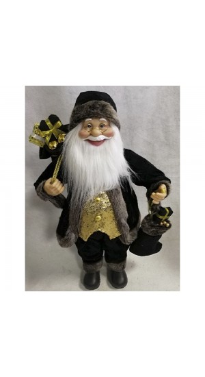  SANTA WITH BLACK VELVET CLOTHES CARRYING GIFTS 45CM