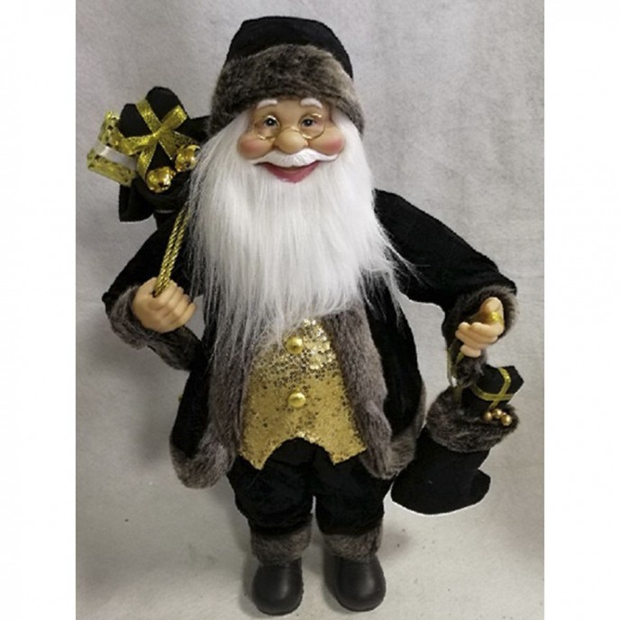  SANTA WITH BLACK VELVET CLOTHES CARRYING GIFTS 45CM 