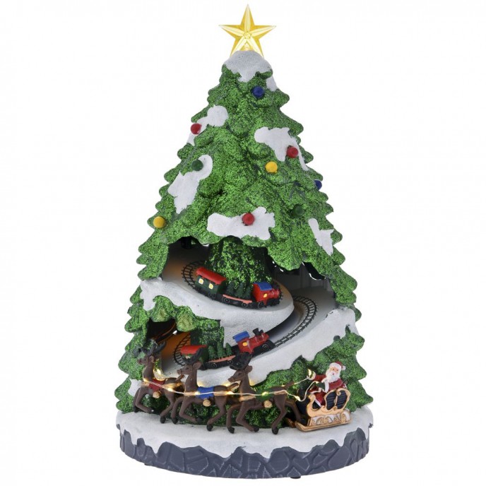   POLYRESIN TREEWITH MOVING TRAIN LIGHT LED17X15.5X31CM.+MUSIC+MOVING 