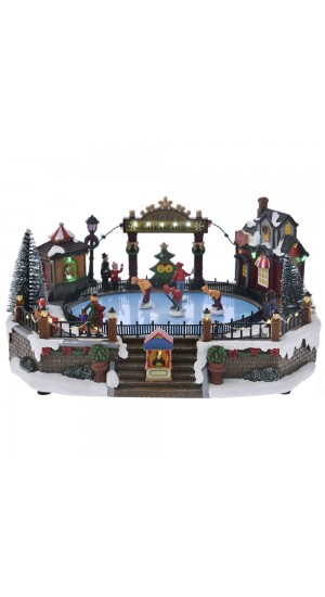 CHRISTMAS ICE SKATE RINK ANIMATED WITH LIGHTS AND MUSIC 34X26X17CM