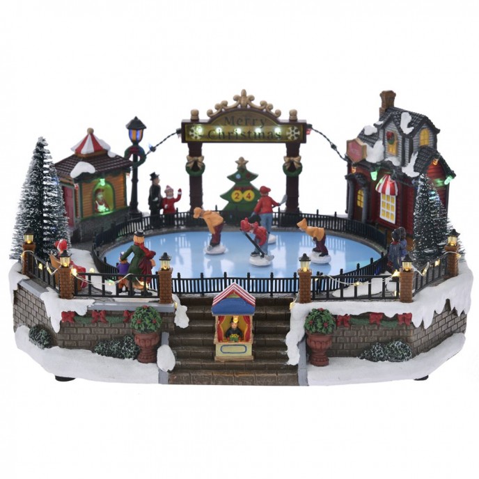  CHRISTMAS ICE SKATE RINK ANIMATED WITH LIGHTS AND MUSIC 34X26X17CM 