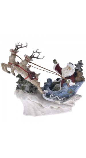  RED POLYRESIN SANTA WITH SLED 32,5X9,5X25CM
